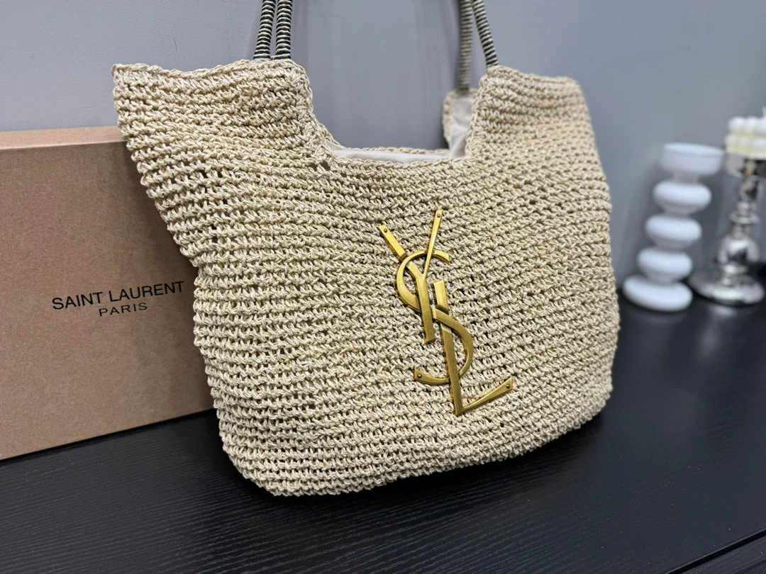 SAINT LAURENT YSL Retro Elegant Tote Bag Straw 43x39cm - Top Club