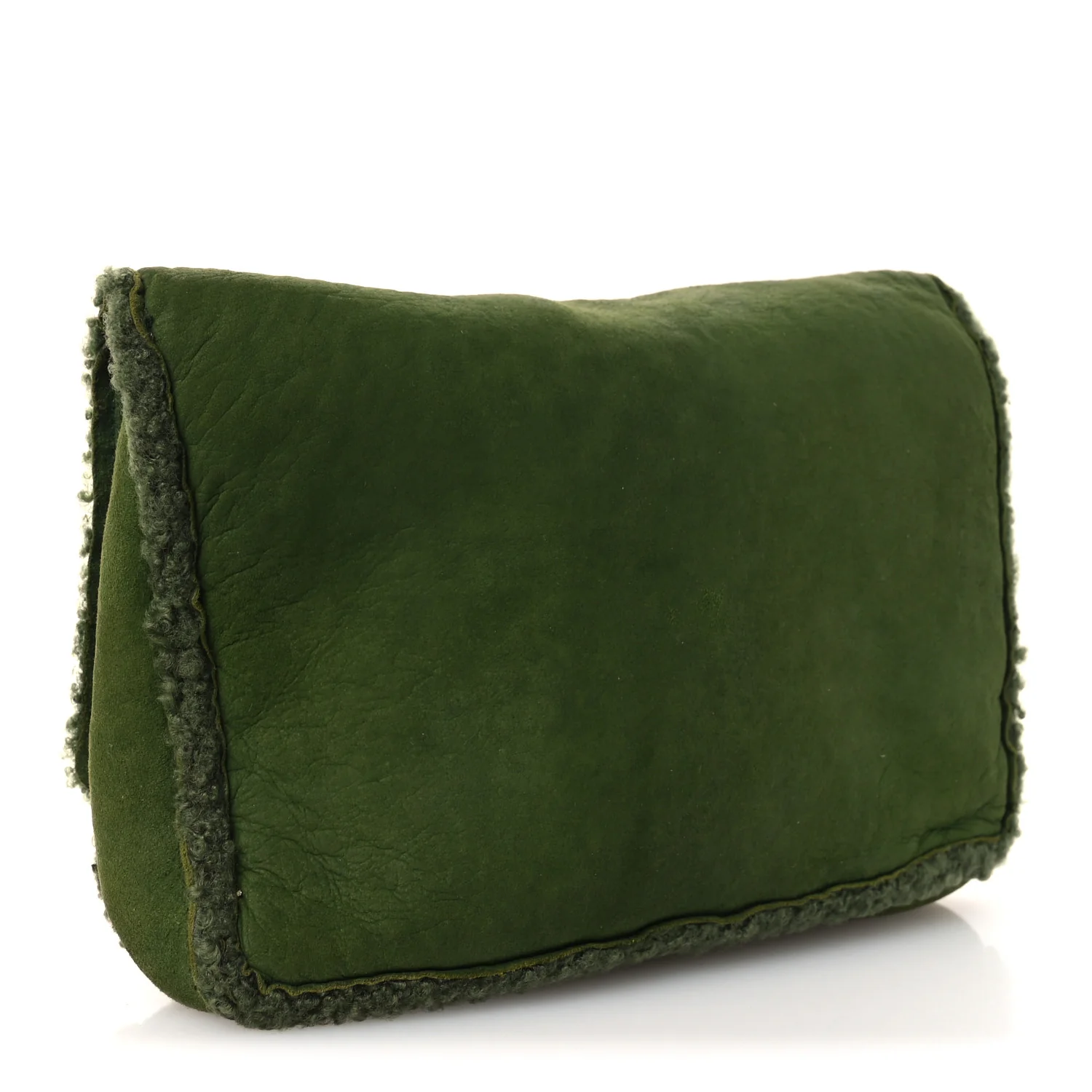 Suede Shearling Flap Clutch Green - Top Club