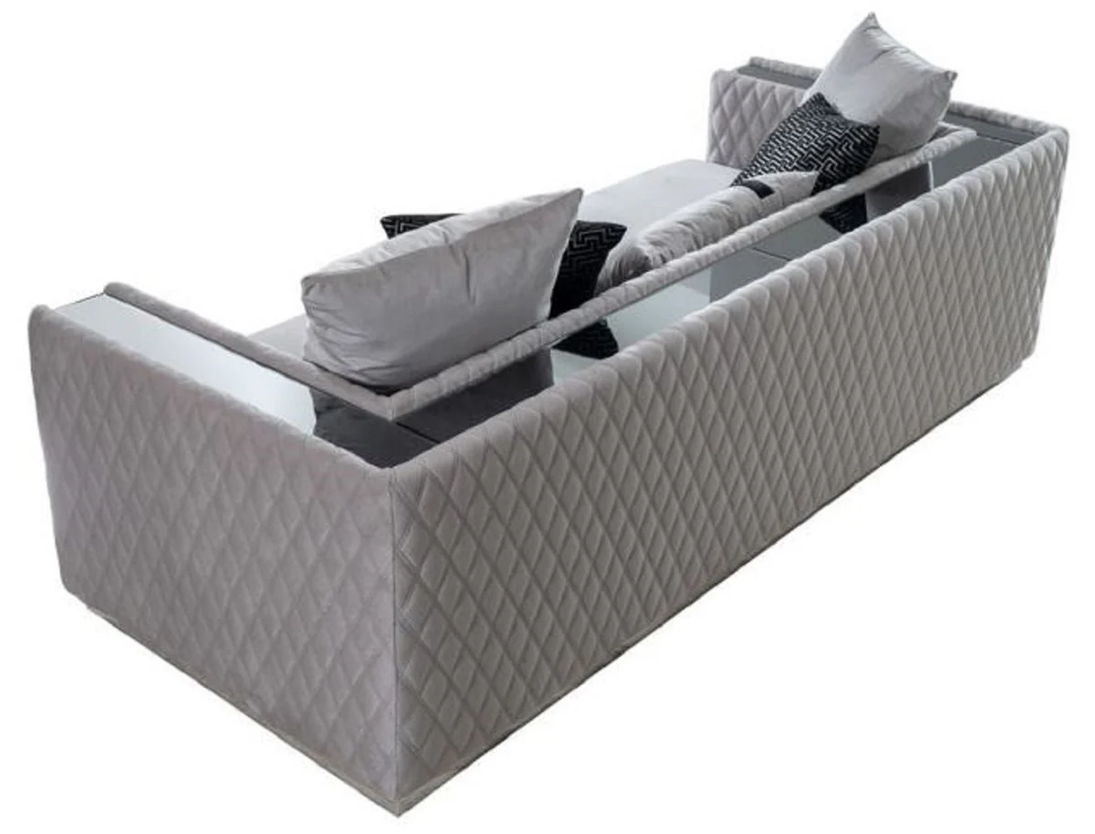 Luxury 3-seater sofa light gray / silver 220 x 90 x H. 70 cm - Mirrored living room sofa - Hotel sofa - Living room furniture - Hotel furniture - Luxury furniture