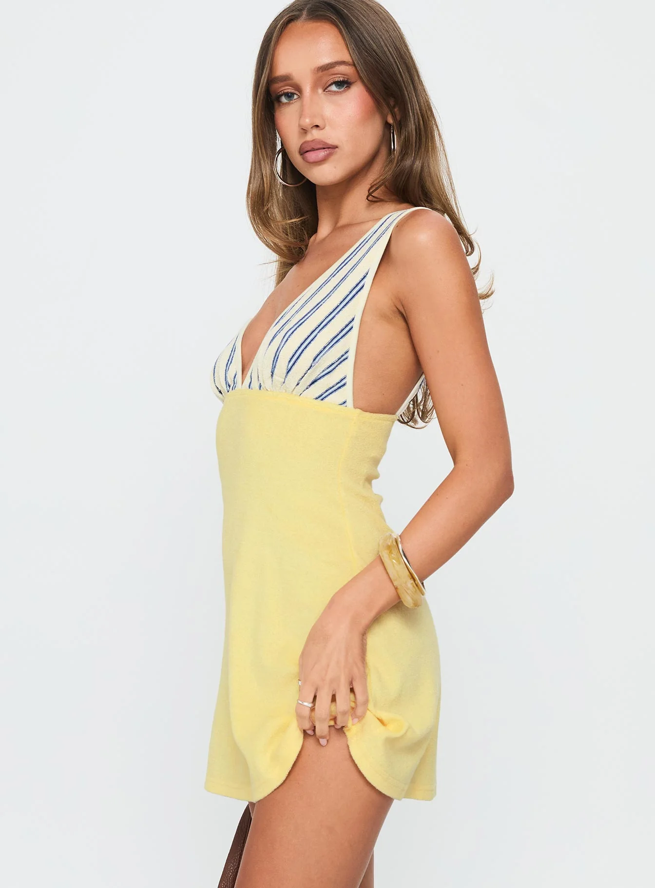 Aydenn Contrast Plunge Mini Dress Multi