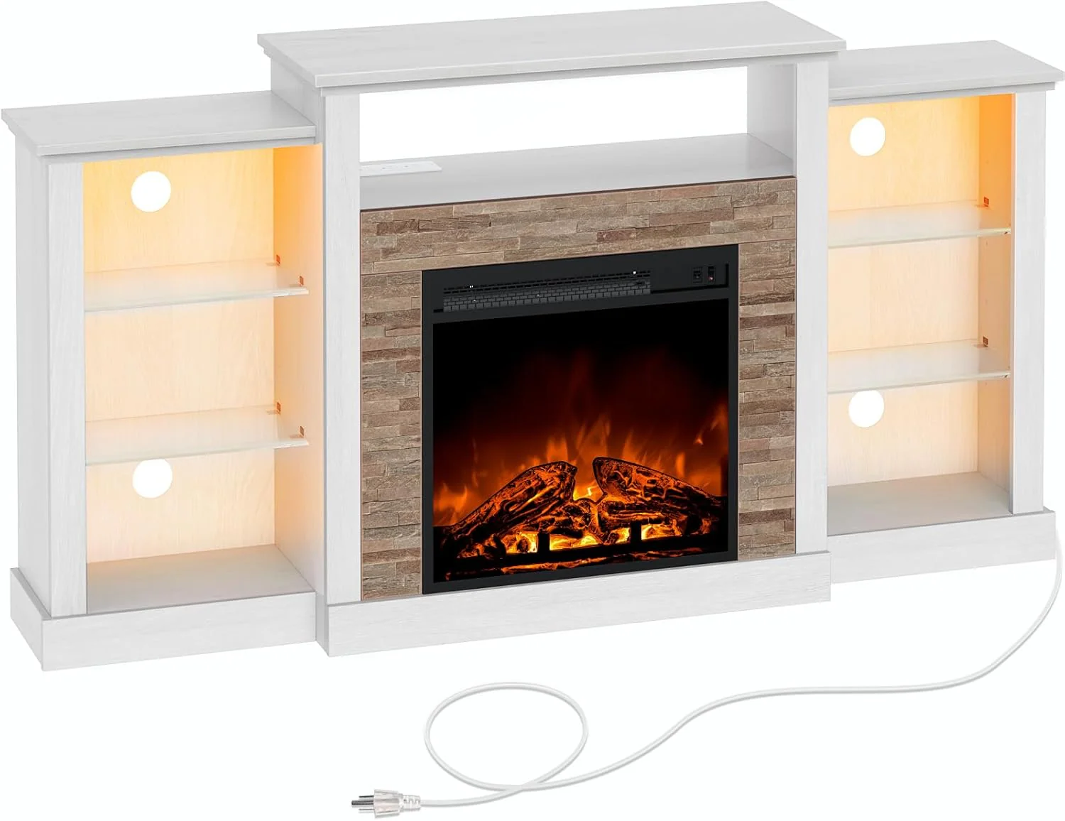 Rolanstar Fireplace TV Stand with LED Lights and Power Outlets TV Console Entertainment Center
