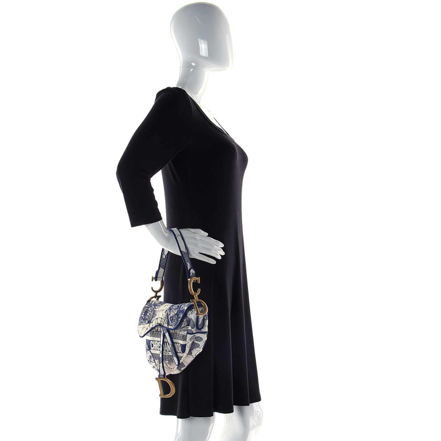 CHRISTIAN D Canvas Embroidered Around the World Saddle Bag Blue - Top Club
