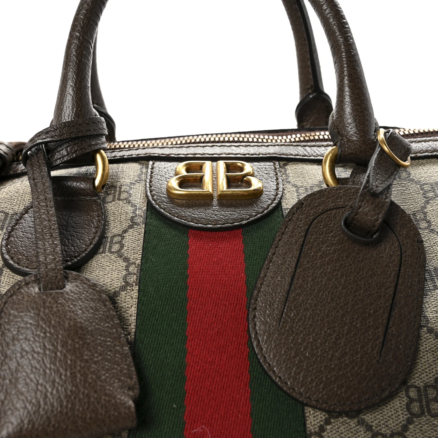 X BALENCIAGA BB Supreme Monogram Web Medium Ophidia Carry-On Duffle Bag Beige New Acero - Top Club