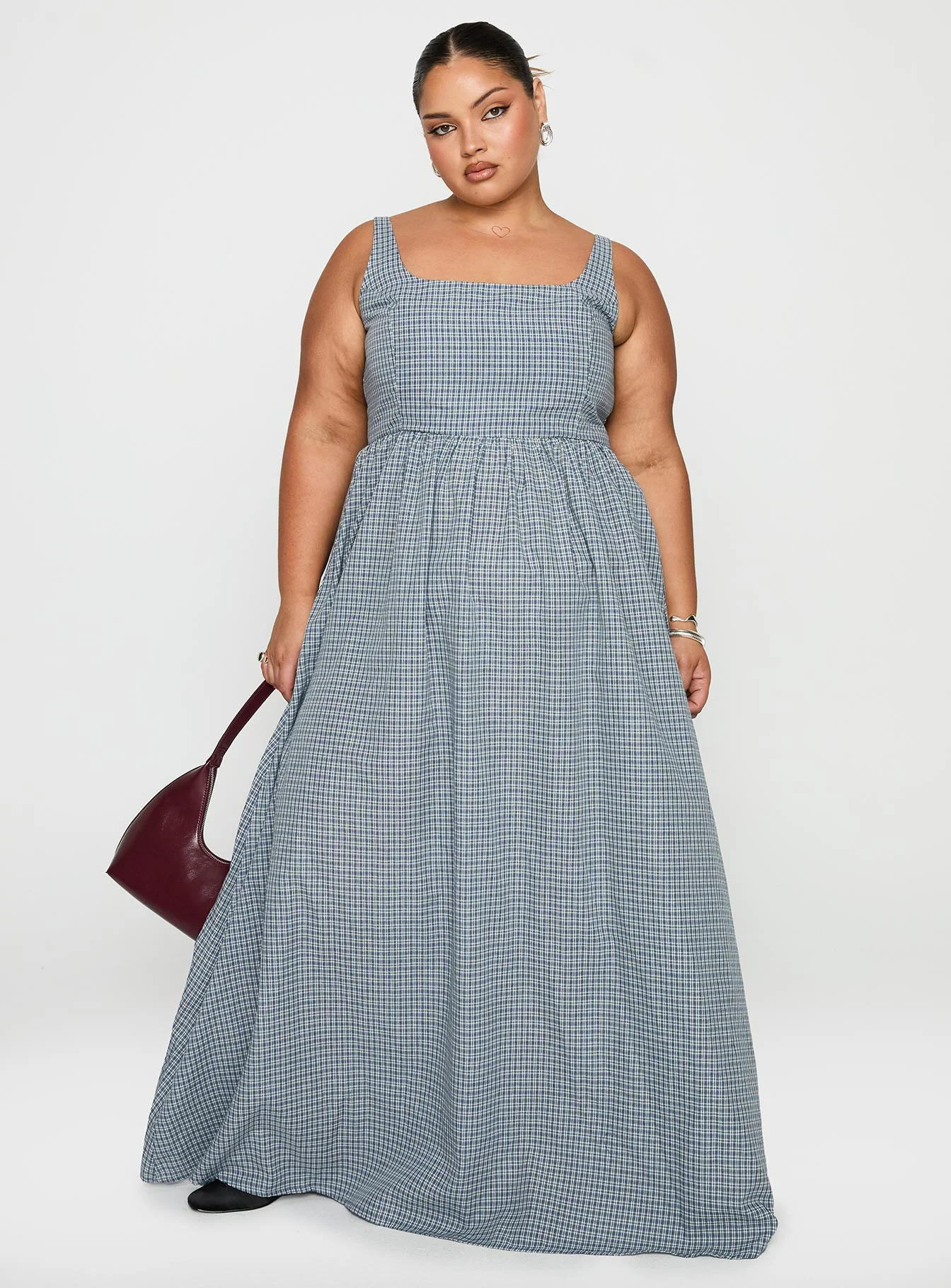 Cartmel Check Maxi Dress Navy Curve