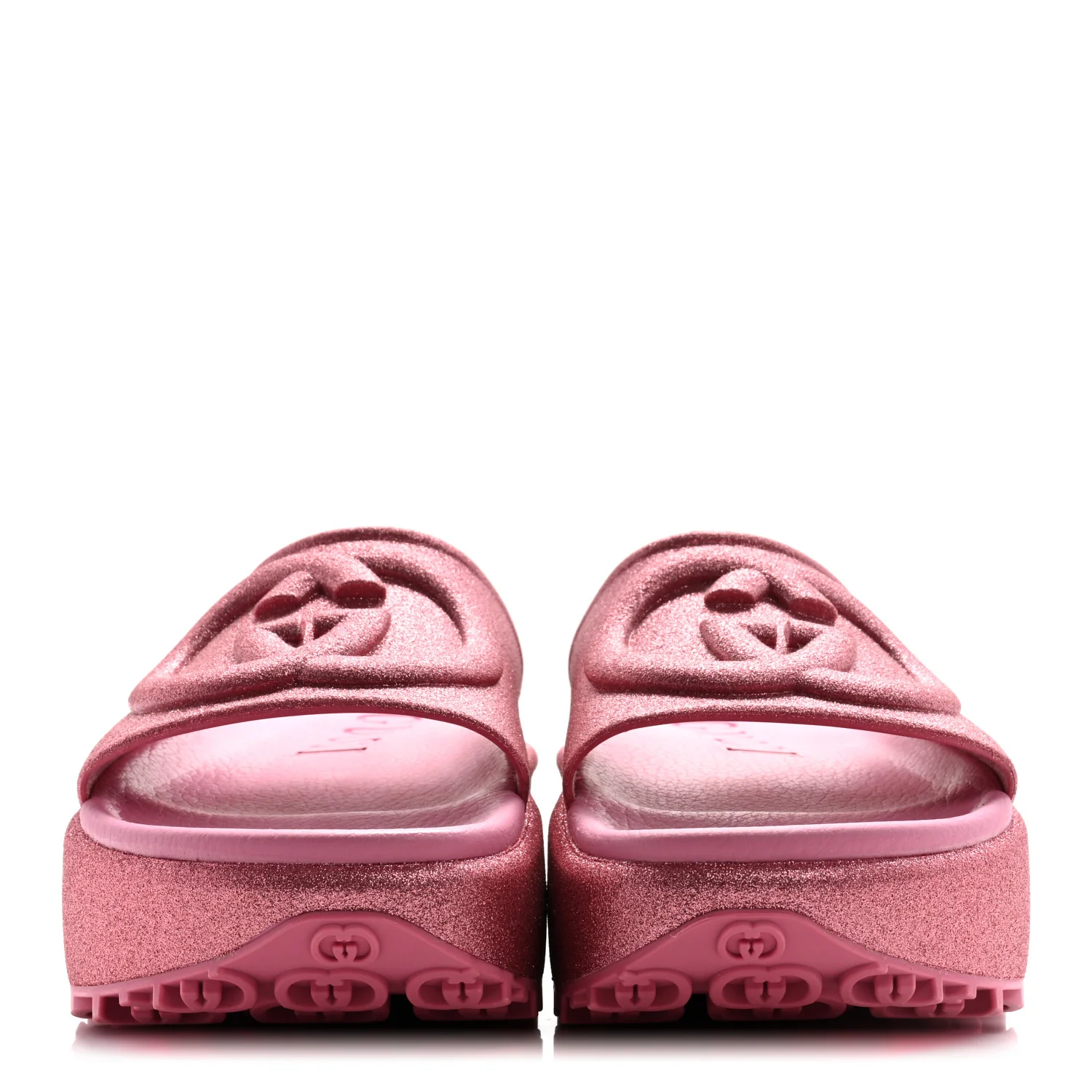 Glitter Rubber Womens Interlocking G Platform 42mm Slide Sandals 36 Rose - Top Club