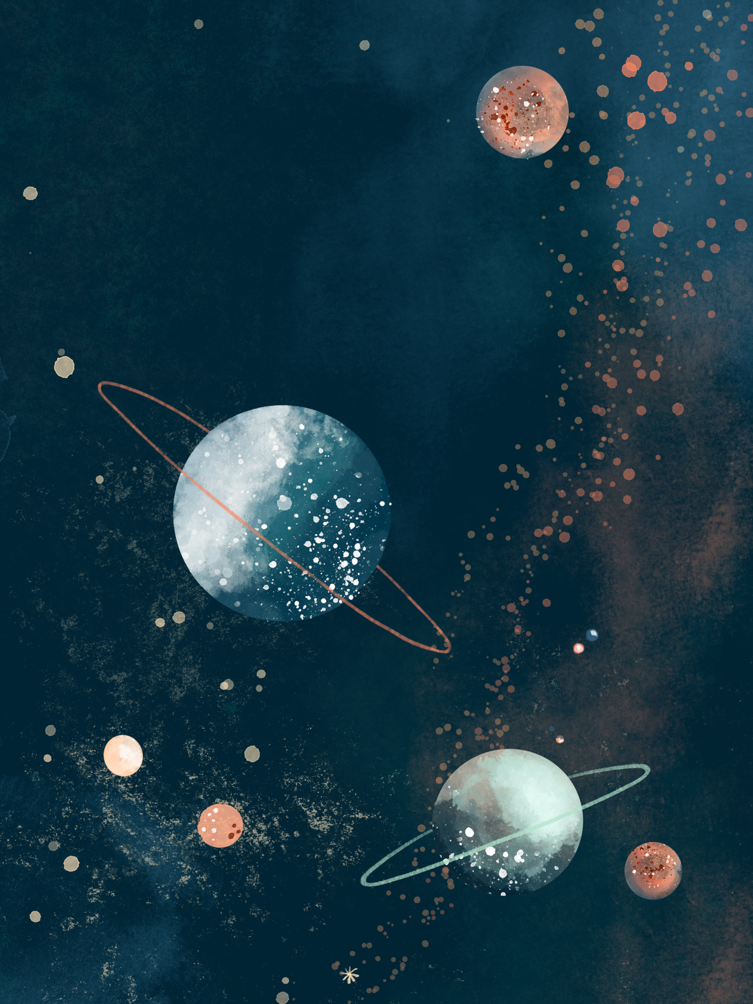 Poster Planets Blue 30 x 40 cm