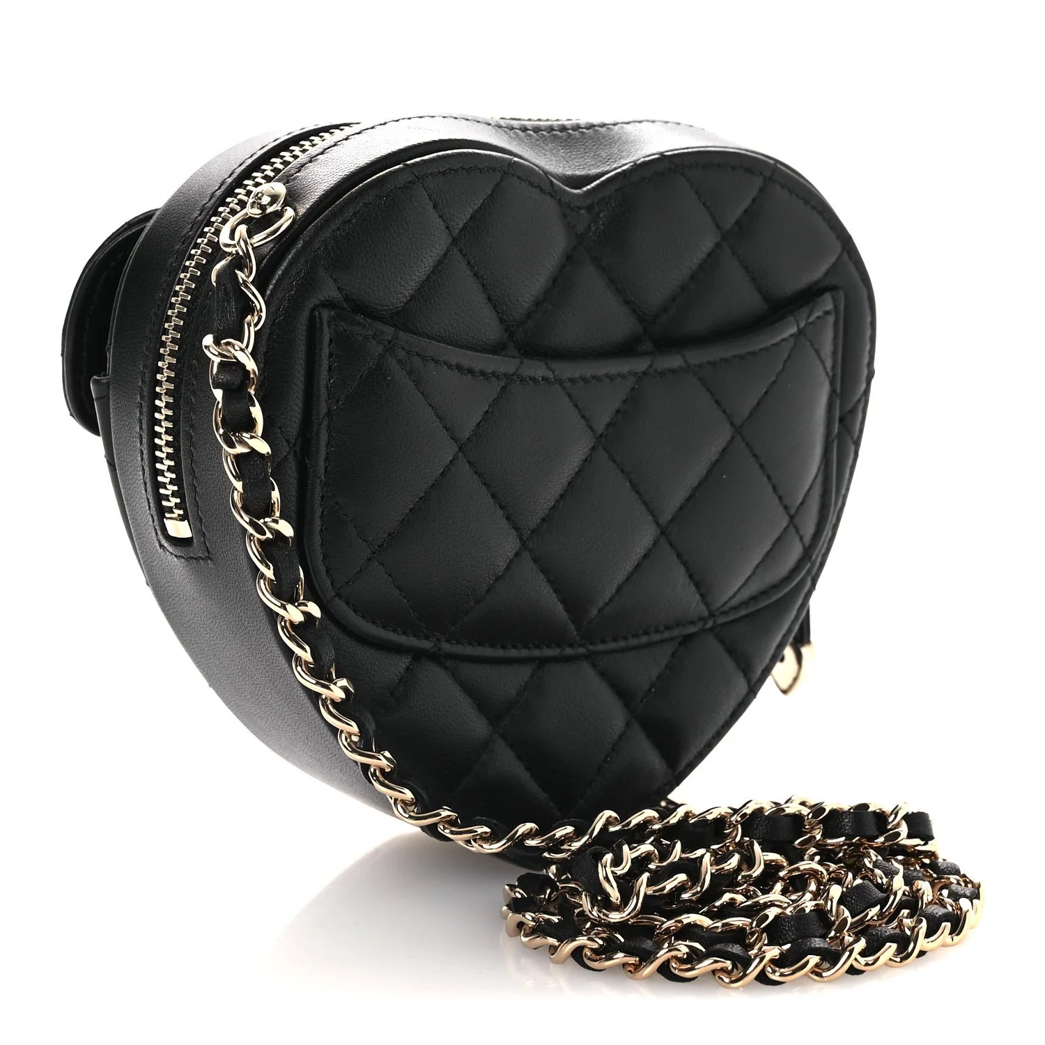 Lambskin Quilted CC In Love Heart Clutch With Chain Black - Top Club