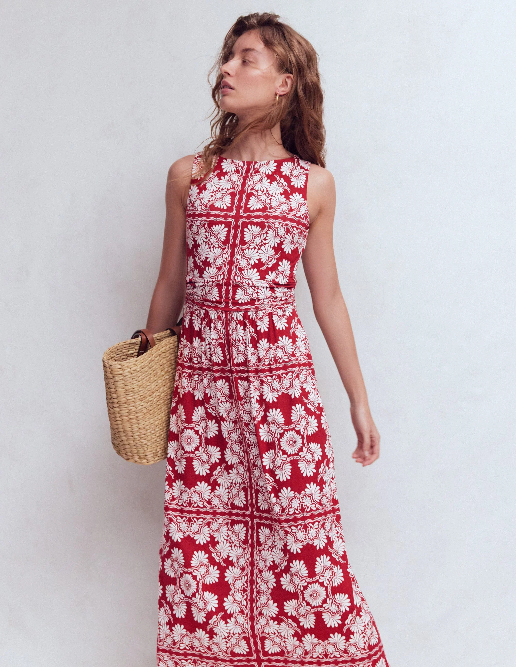 Antonia Jersey-Maxikleid-Sattes Kastanienbraun, Botanischer Charme