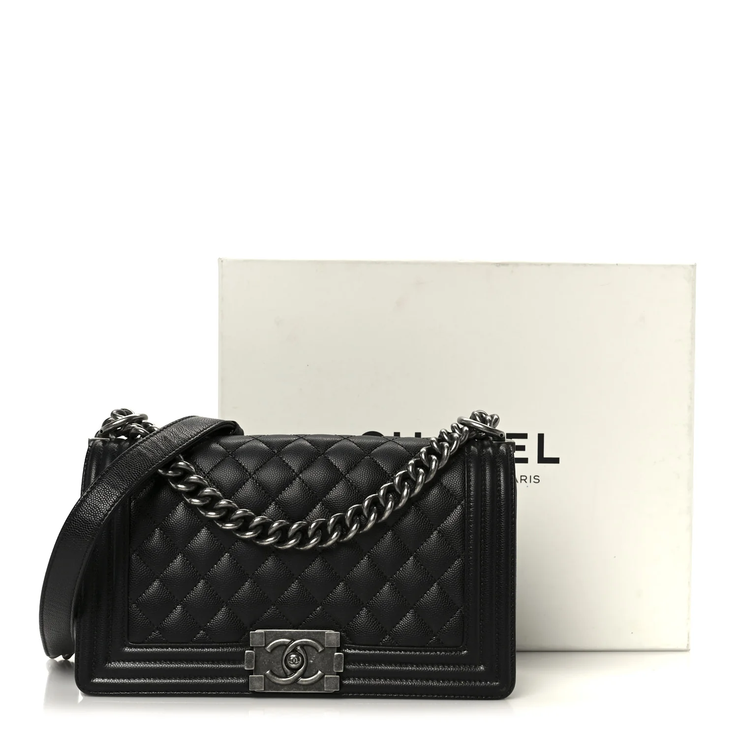Caviar Quilted Medium Boy Flap Black - Top Club