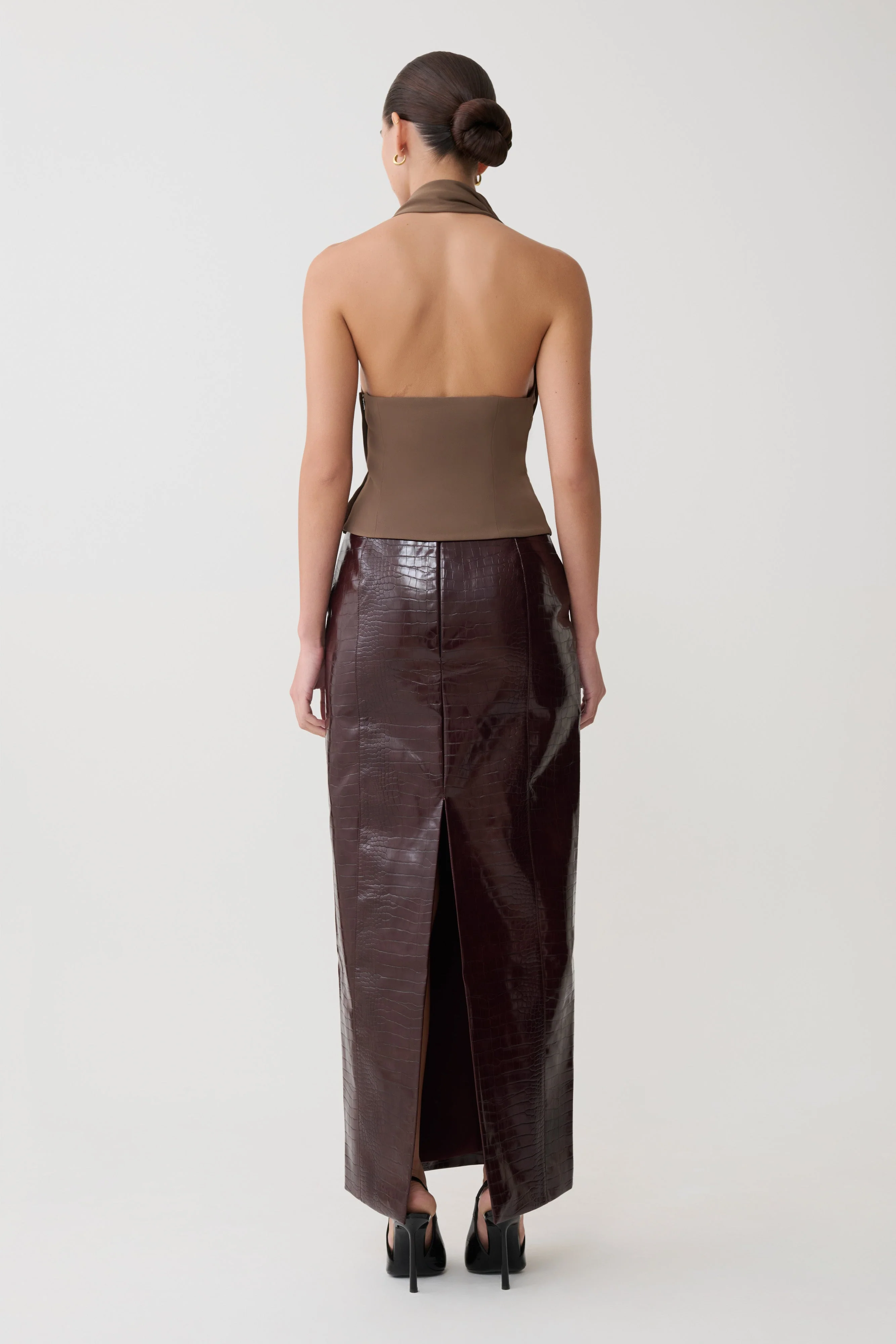 Marina Halter Top With Hardware - Cacao Brown