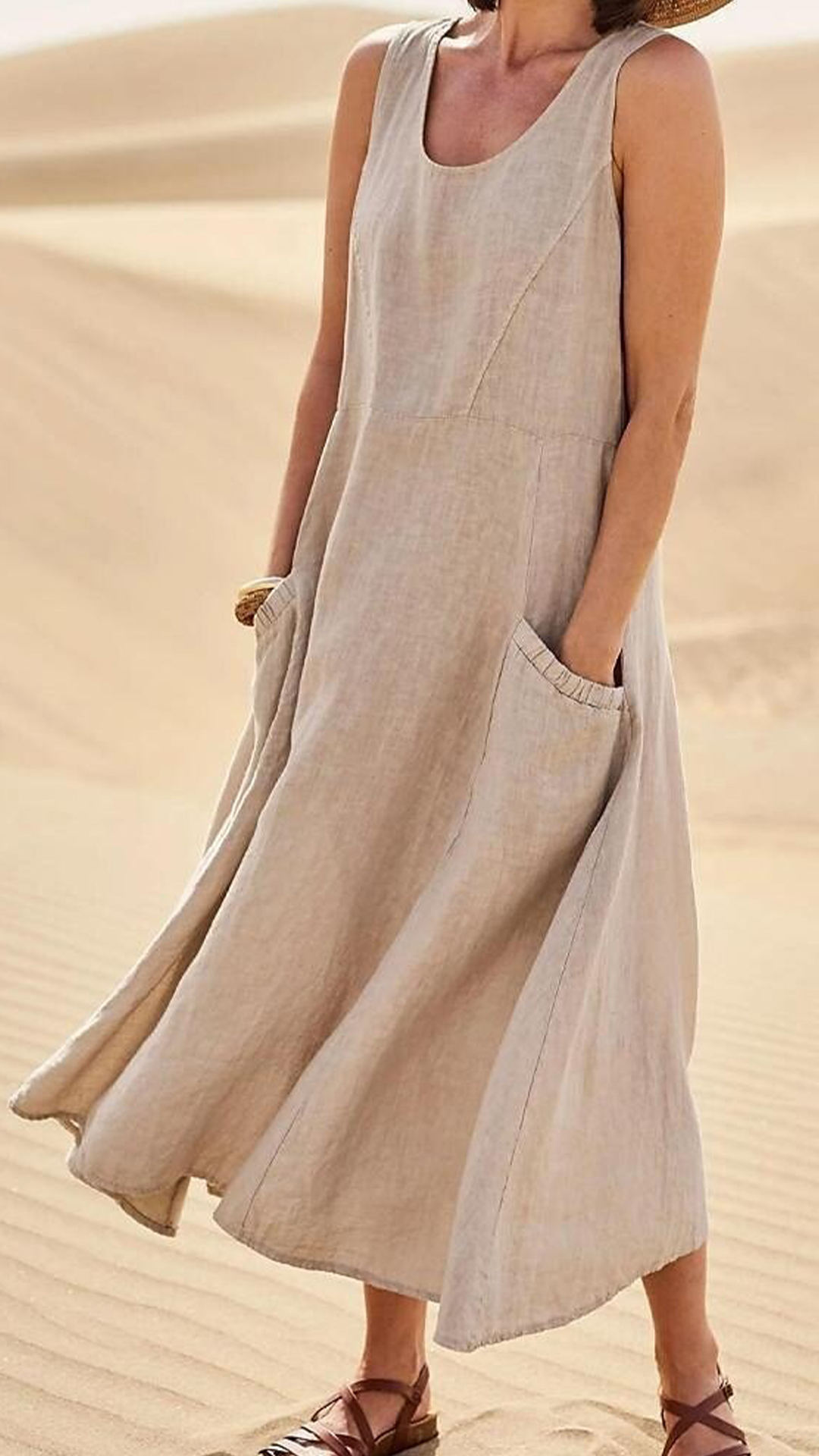 Women's Cotton-Linen Blend Sleeveless Dress - Nordfashionstorm - Women's Clothing, Fashion for You - Nordfashionstorm.com