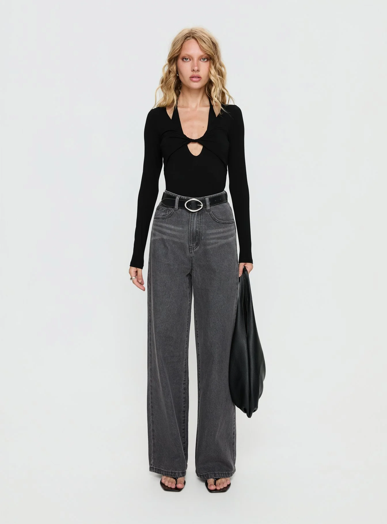 Tulia Long Sleeve Layered Bodysuit Black