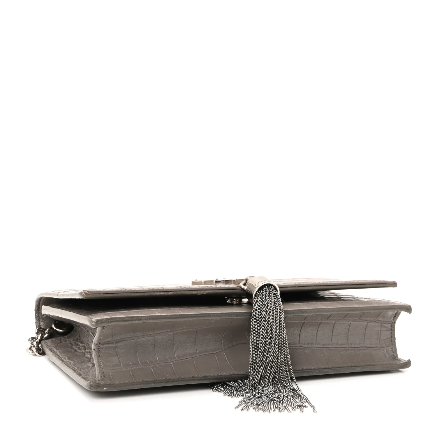 Calfskin Crocodile Embossed Kate Monogram Tassel Chain Wallet Fog - Top Club