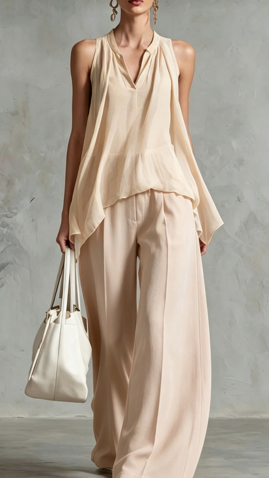 Women's Cotton-Blend Textured Sleeveless Top and Wide-Leg Pants Set - Nordfashionstorm - Women's Clothing, Fashion for You - Nordfashionstorm.com