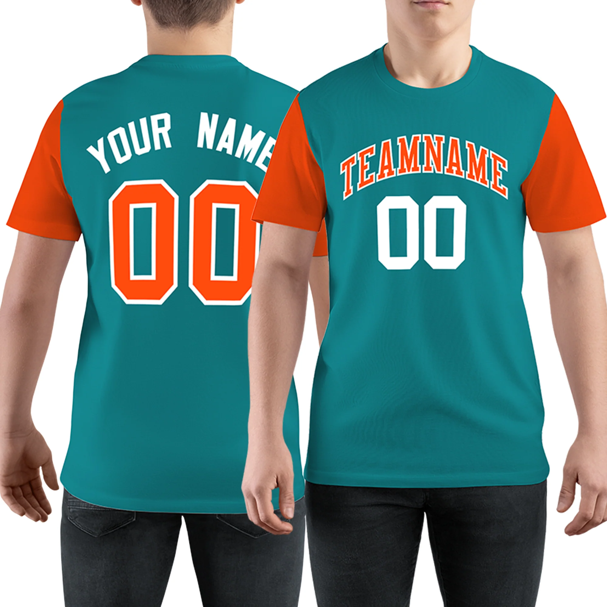 Custom Aqua Orange Crew Neck Personalized  Performance T-shirt