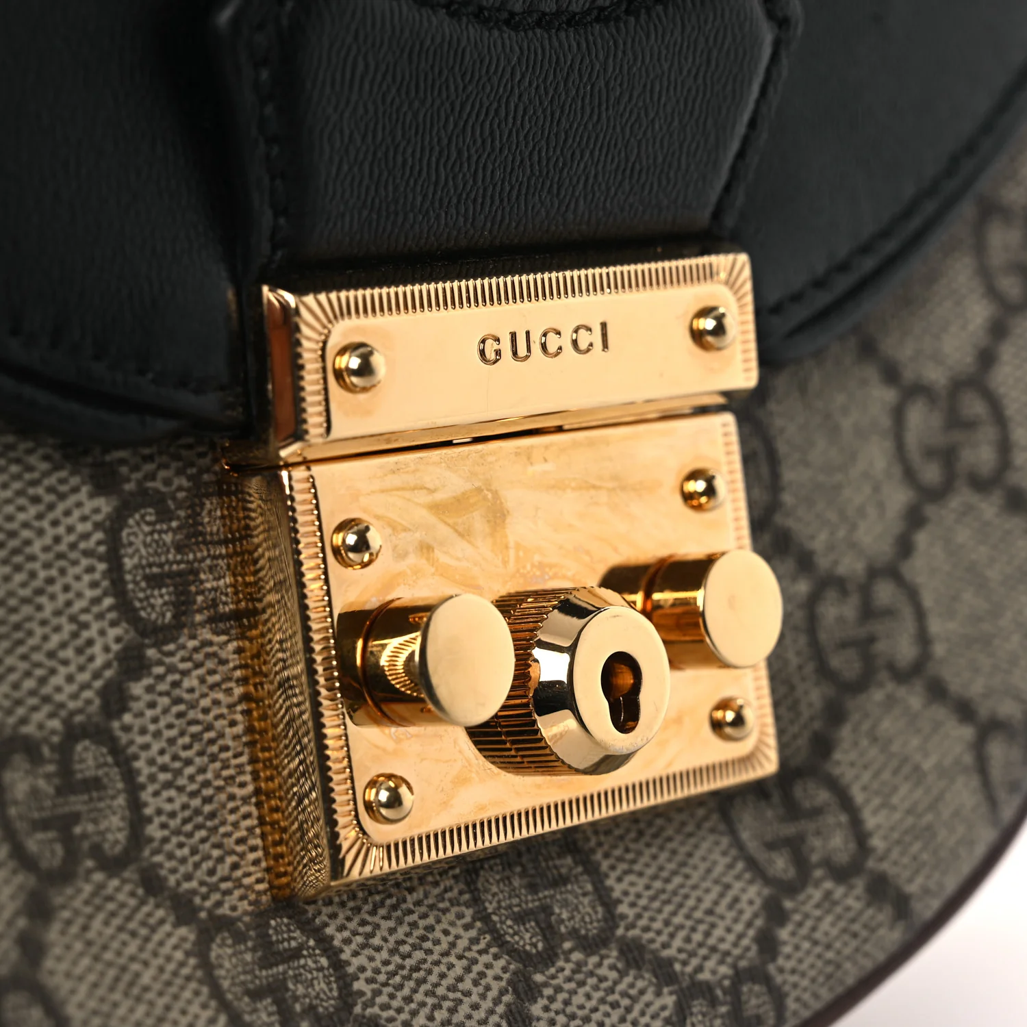 GG Supreme Monogram Calfskin Small Padlock Messenger Shoulder Bag Beige Black Cuir - Top Club