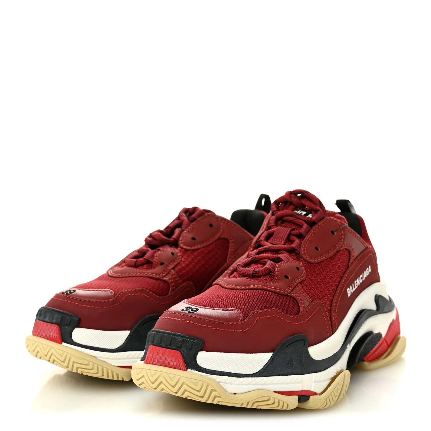 Fabric Mesh Washed Effect Womens Triple S Sneakers 39 Bordeaux Tricolor - Top Club
