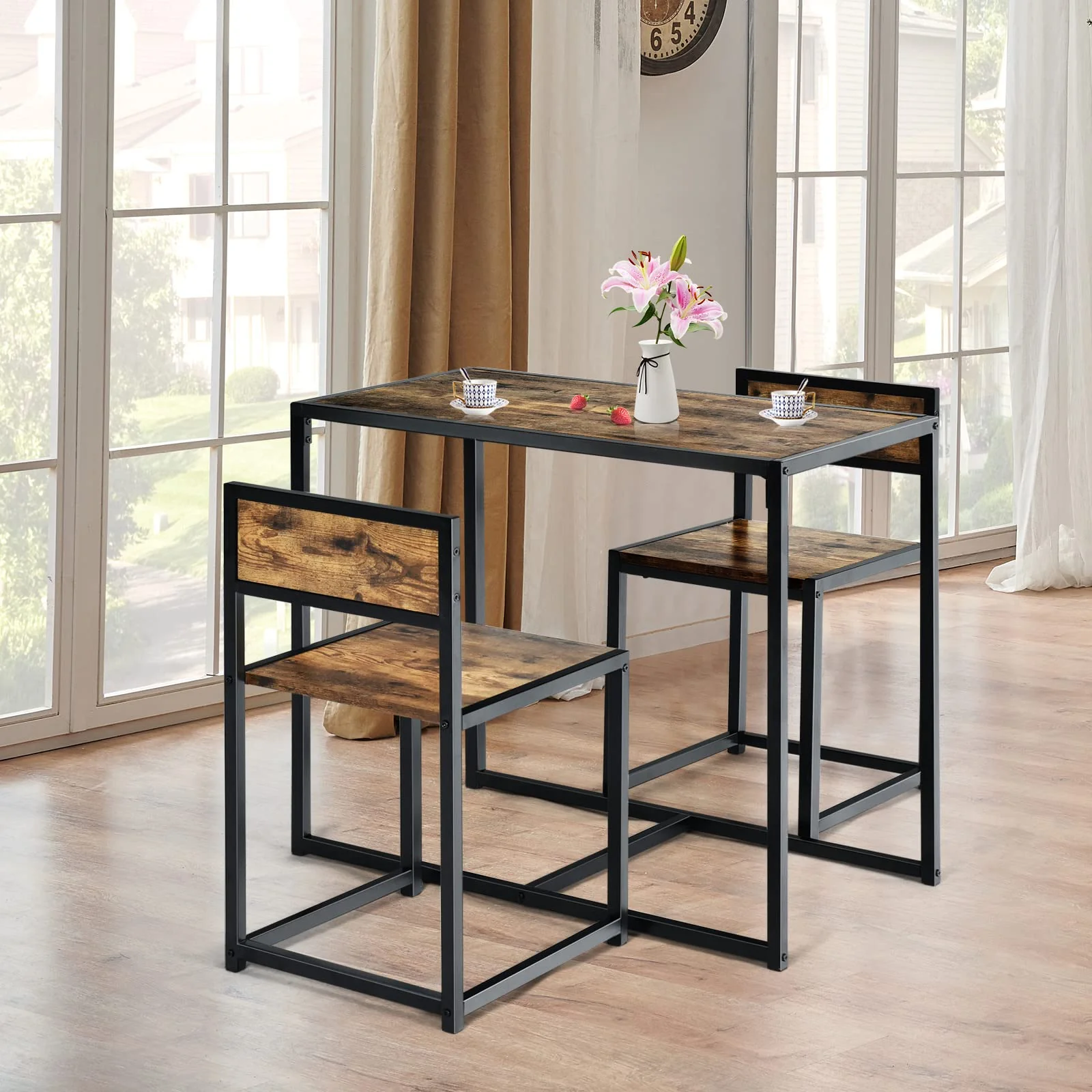 BEFOUNDLOVELY 3 Piece Kitchen Table Set with 2 Chairs, Metal Frame