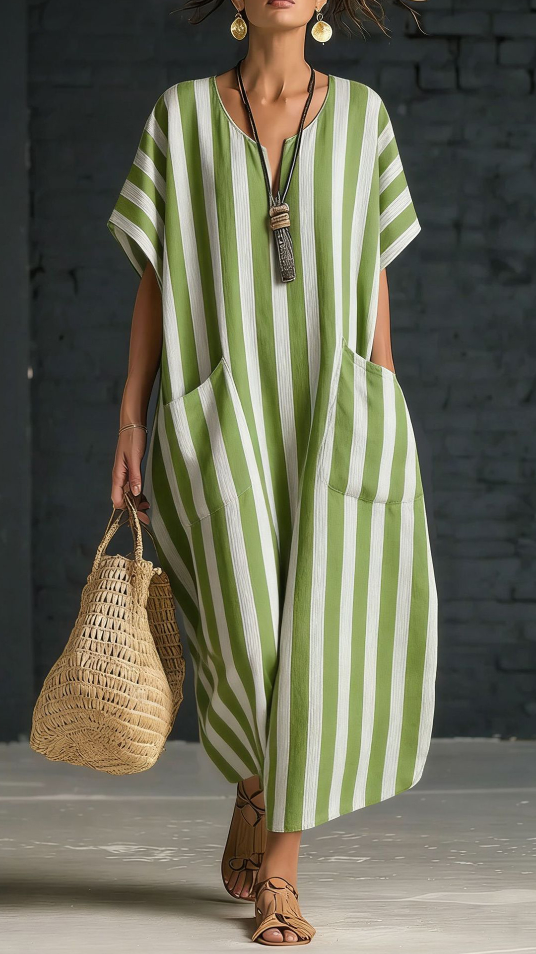 Women's Cotton-Blend Blue and White Vertical Striped Loose Dress - Nordfashionstorm - Women's Clothing, Fashion for You - Nordfashionstorm.com