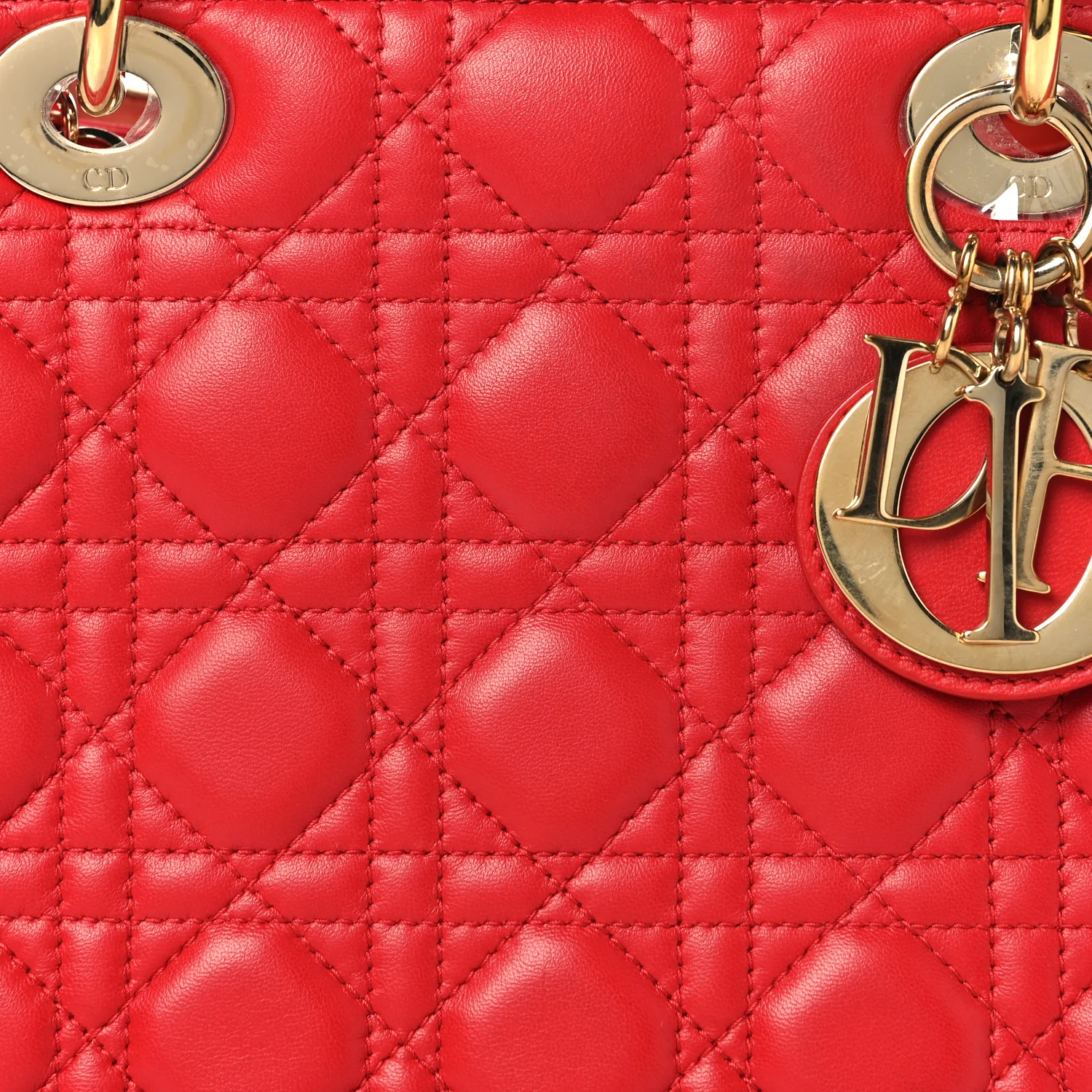 Lambskin Cannage Medium Lady Dior Red - Top Club