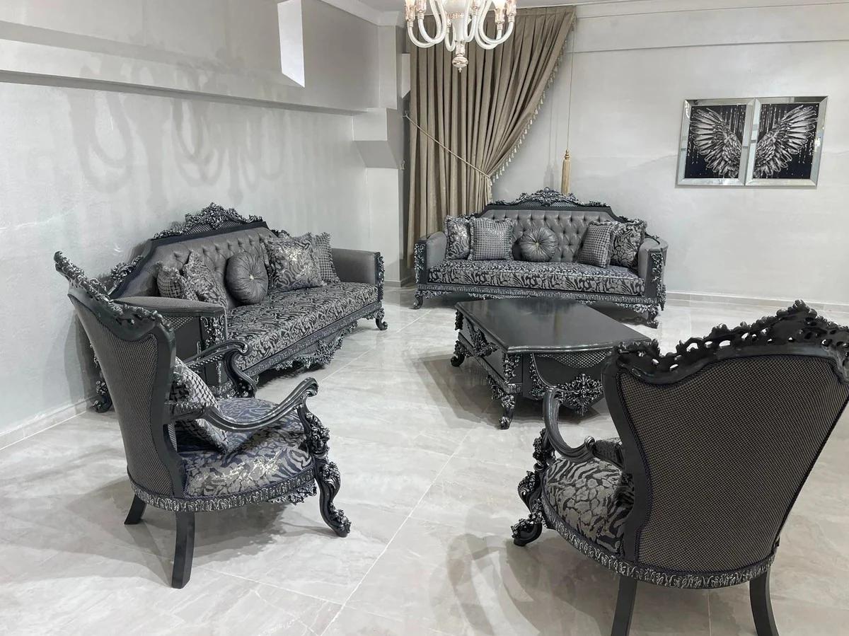 Luxury Baroque coffee table gray / silver - Magnificent living room table in Baroque style - Baroque style living room furniture - Baroque furnishings - Baroque furniture - Luxury furniture in Baroque style