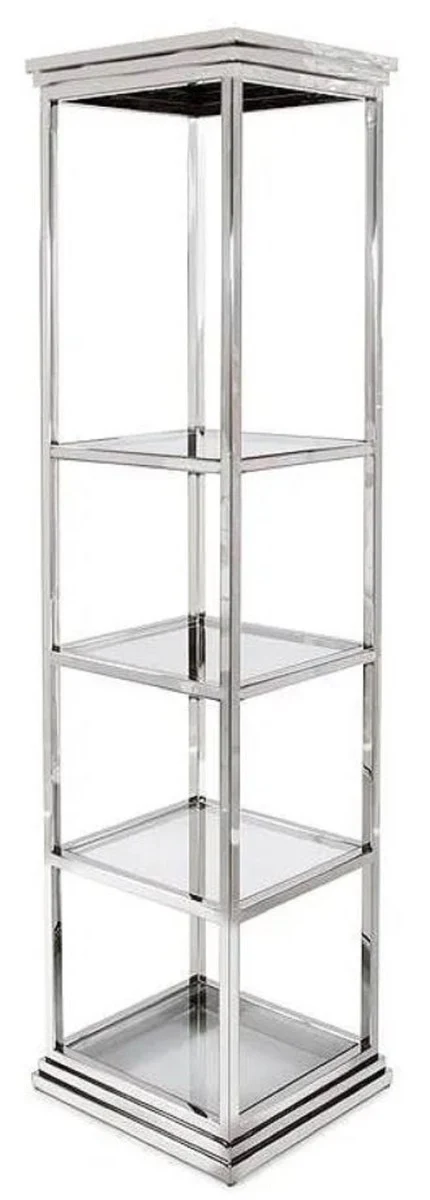 Metal shelf cabinet with glass shelves silver 50 x 45 x H. 190 cm - living room cabinet - living room furniture - metal furniture - luxury furniture
