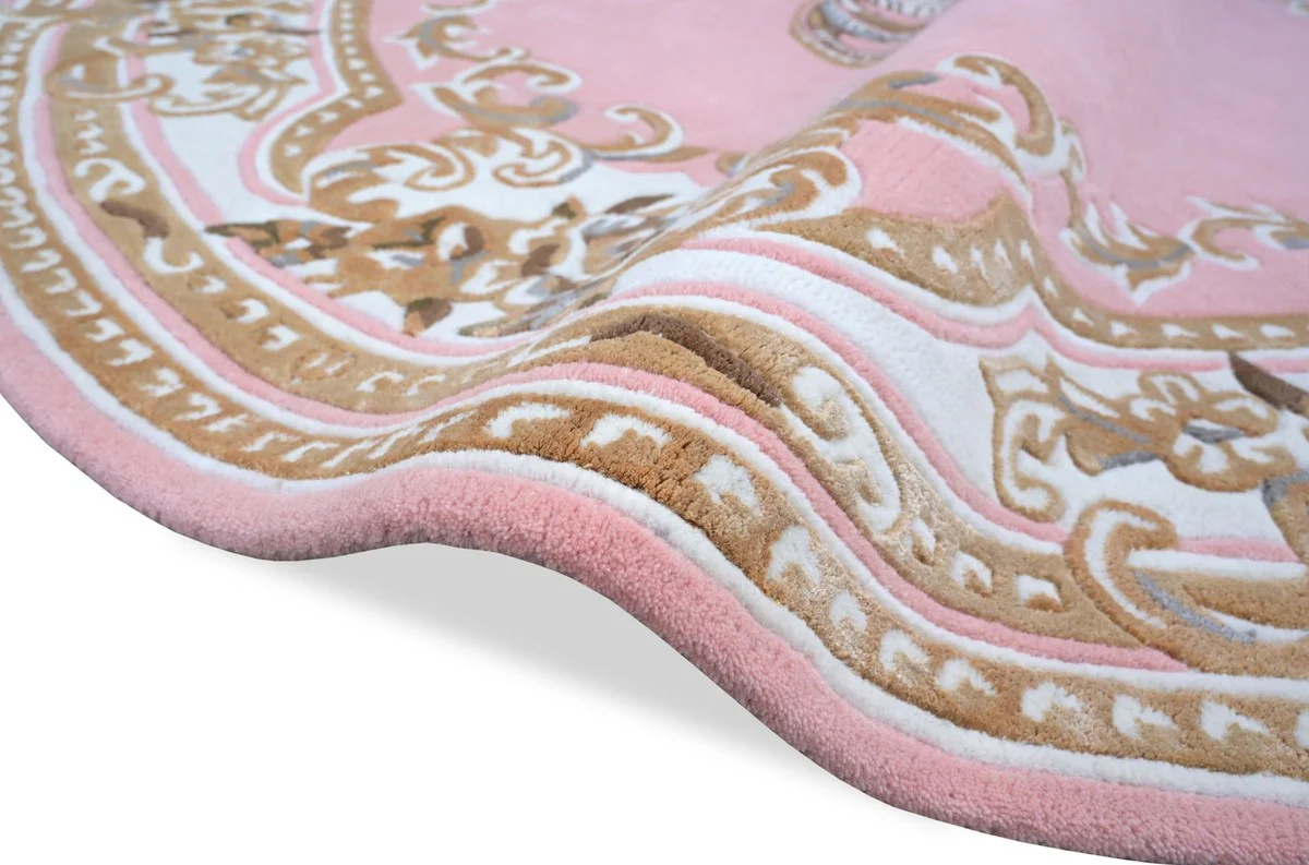 Round Pompöös by Luxury Baroque Carpet Crown by Harald Glööckler Pink / White / Brown - Various Sizes