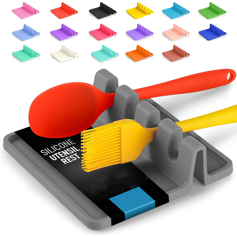 Heat-resistant silicone spoon rest with drip pad