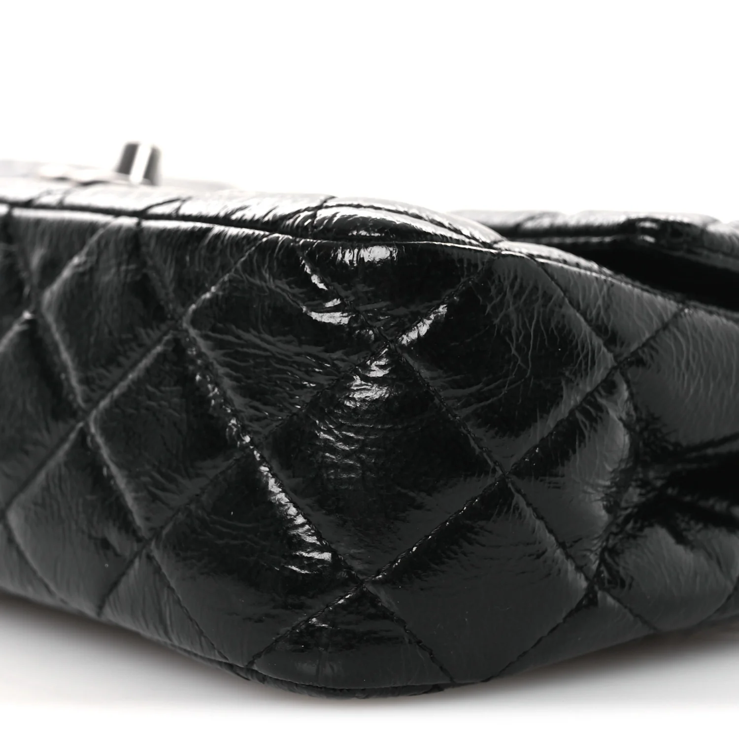 Distressed Patent Quilted Medium Double Flap Black - Top Club