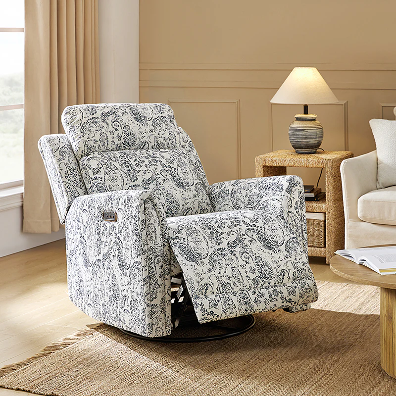 Alois Large Floral Swivel And Rocker Power Recliner With Adjustable Headrest