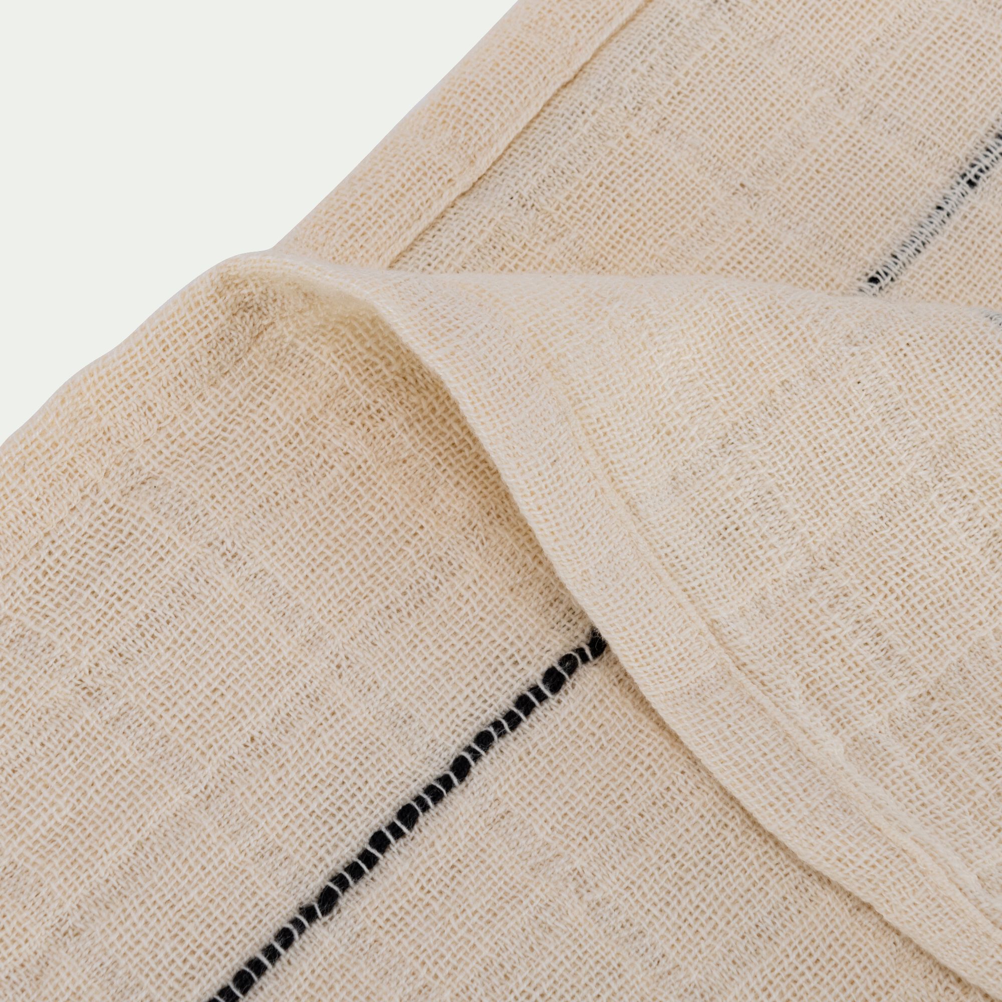 IZAR - Plaid en coton à rayures finition franges 130x170cm - blanc