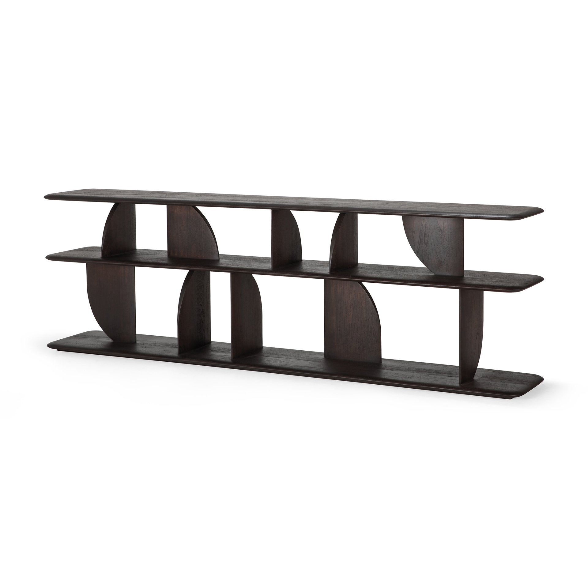 Geometric zitbank console - 210x35xh67 - teak donkerbuin
