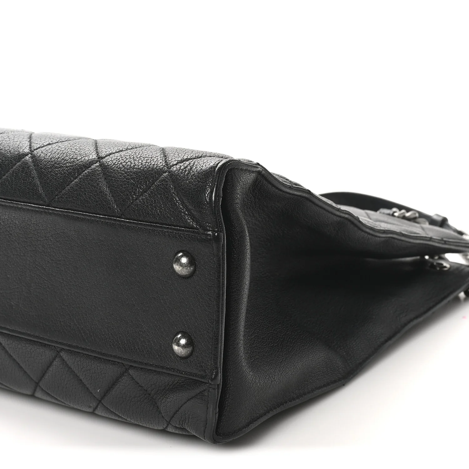 Goatskin Quilted Small Perfect Edge Shopping Tote Black - Top Club