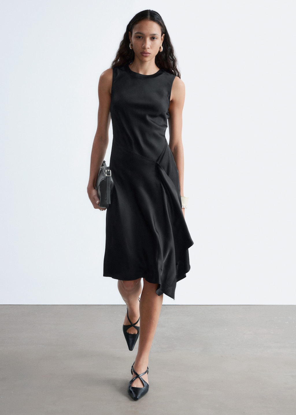 & Other Stories ASYMMETRIC SATIN MIDI DRESS