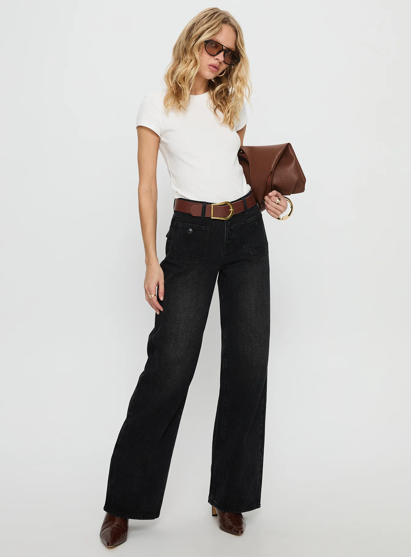 Carianne Low Rise Wide Leg Jeans Washed Black
