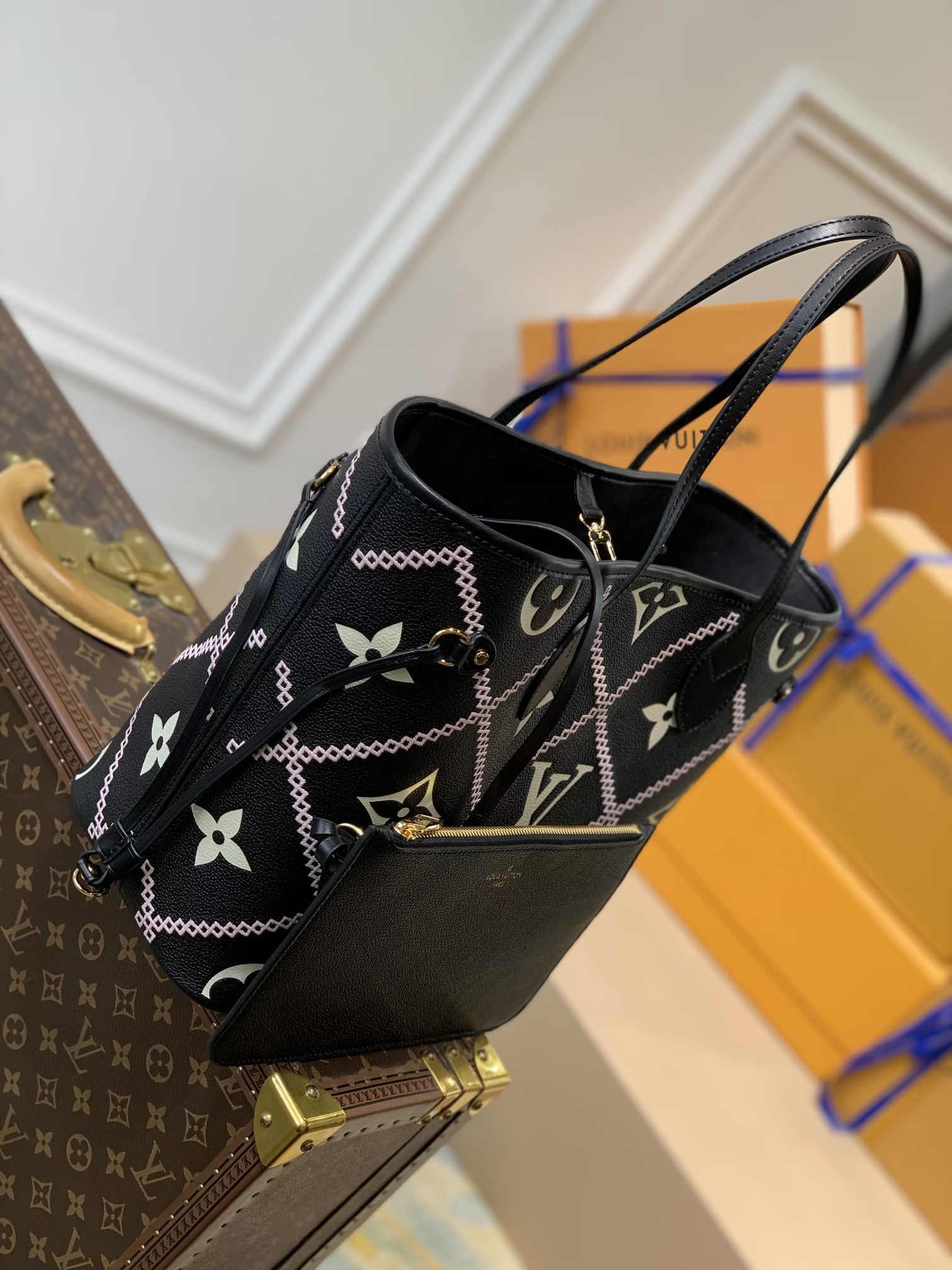 Louis Neverfull MM Monogram Empriente Cream/Black size:31*28*14 cm - Top Club