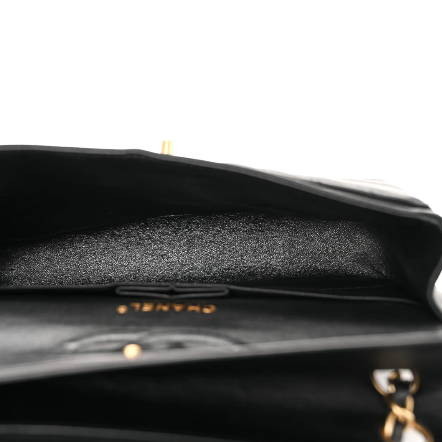 Lambskin Chevron Quilted Medium Double Flap Black - Top Club