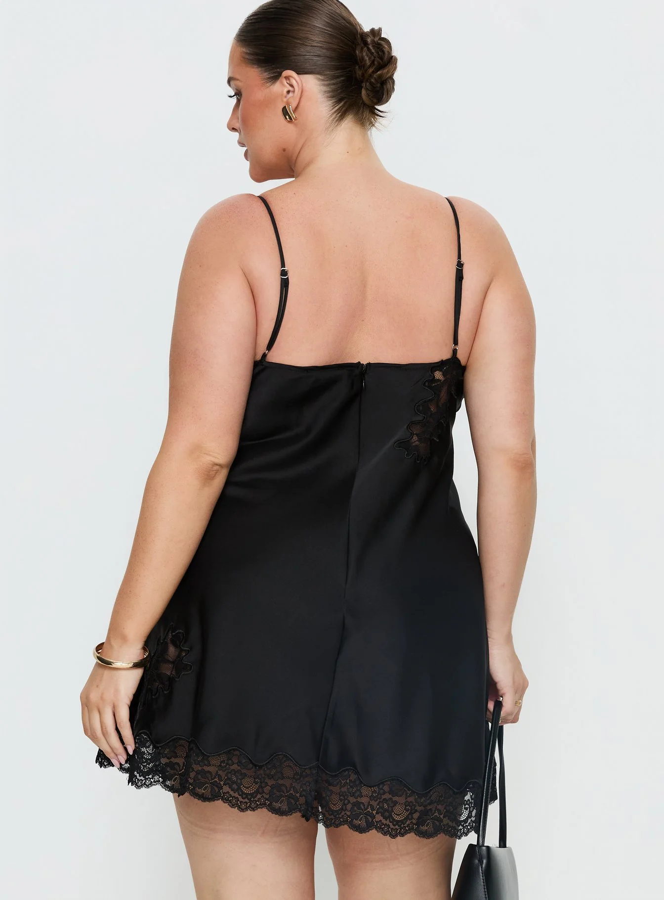 Aloura Spliced Lace Mini Dress Black Curve