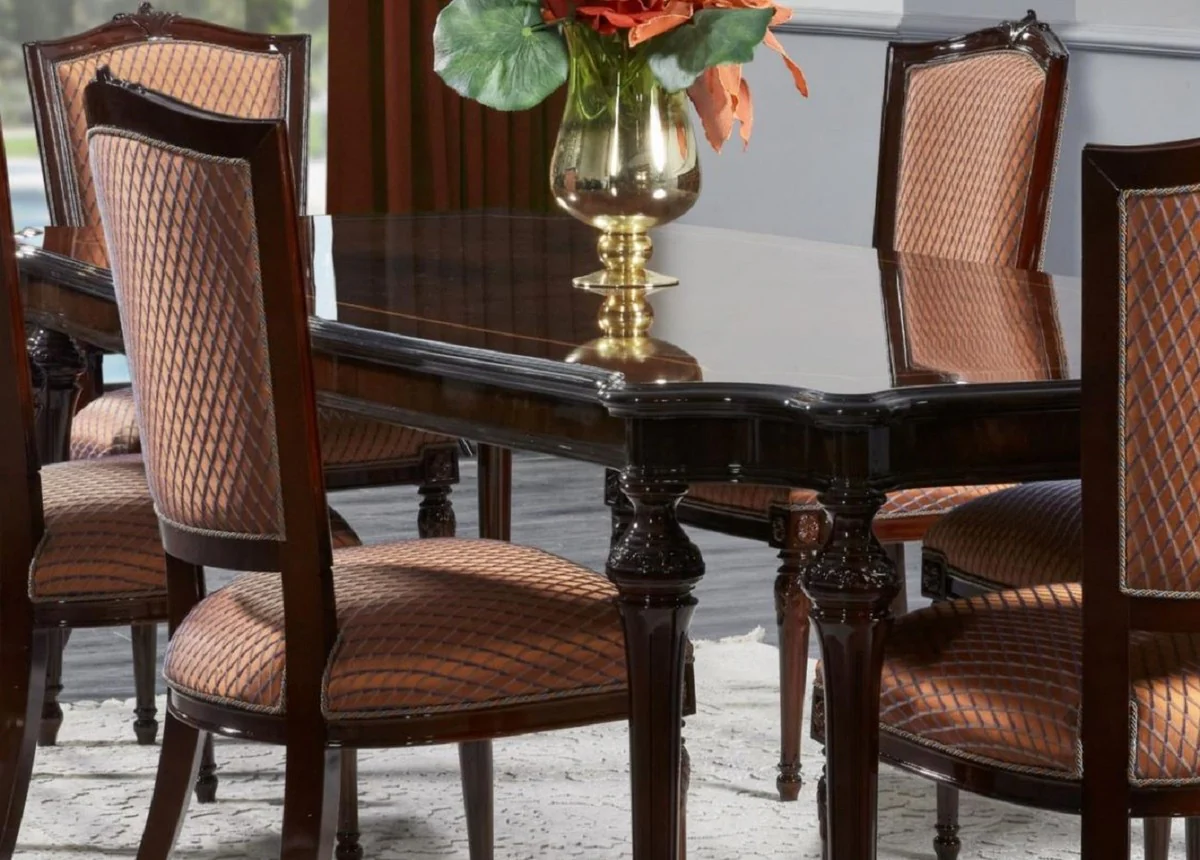 Luxury Baroque Dining Room Chair Set of 8 Orange / Dark Brown - Magnificent Dining Room Chairs in Baroque Style - Baroque Dining Room Furniture - Luxury Dining Room Furniture in Baroque Style
