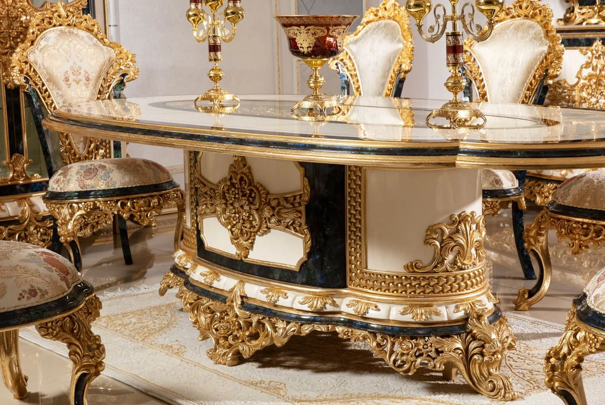 Luxury baroque dining table white / blue / gold - magnificent solid wood dining room table in baroque style - baroque dining room furniture - noble & magnificent