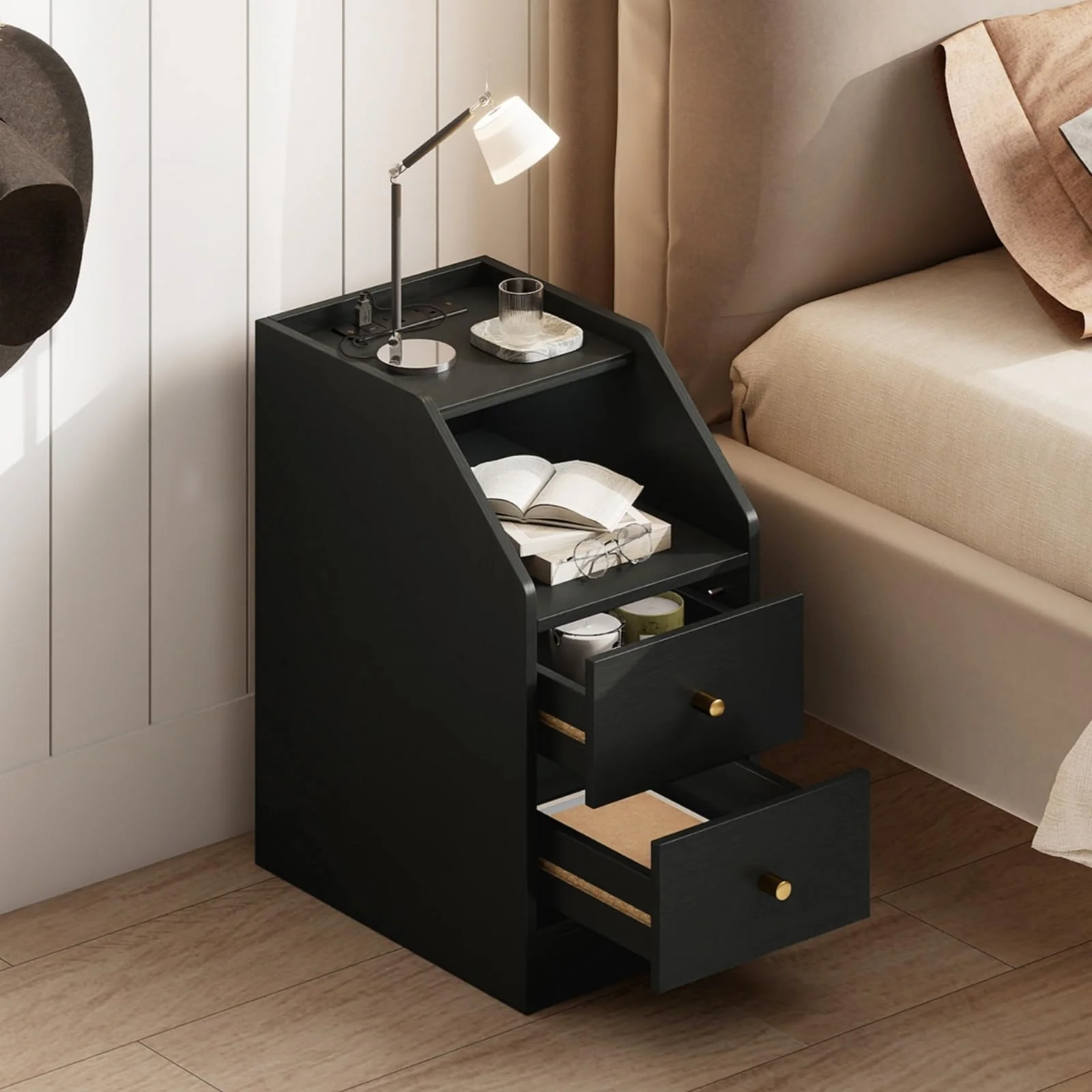 BEFOUNDLOVELY Side Table with Charging Station & Storage Drawers(1/2)