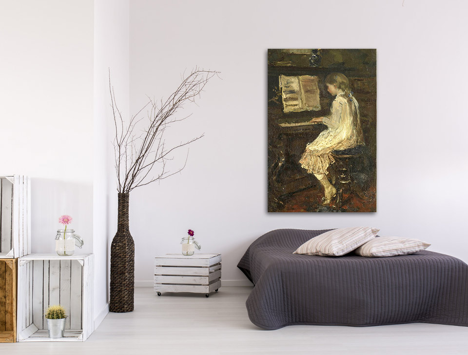 Canvas schilderij Meisje aan de piano 100 x 150 cm