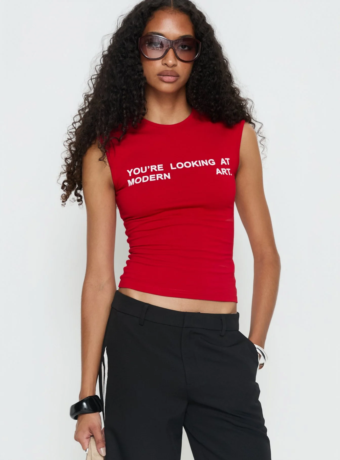 Modern Art Graphic Baby Tee Red