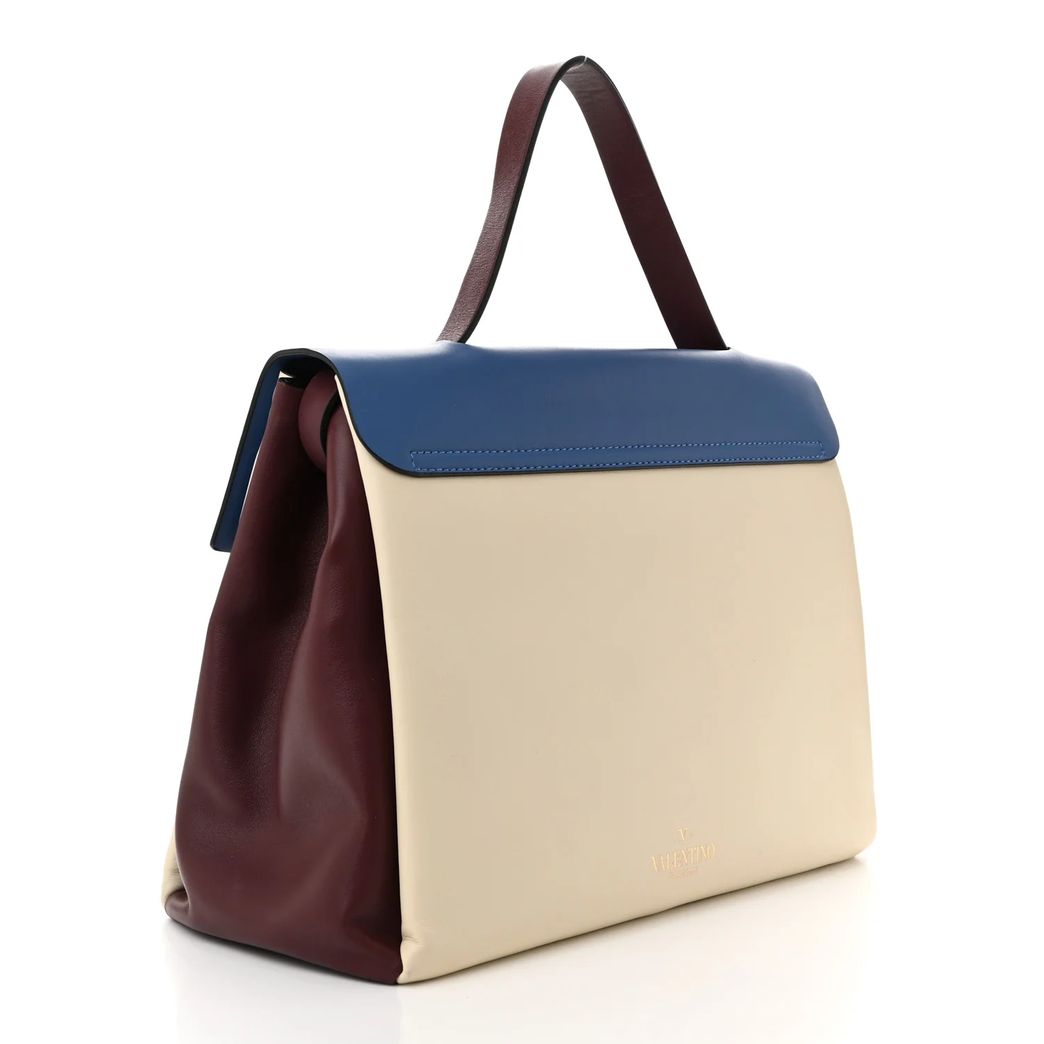 Calfskin Colorblock Mime Single Handle Bag Ruby Marine - Top Club