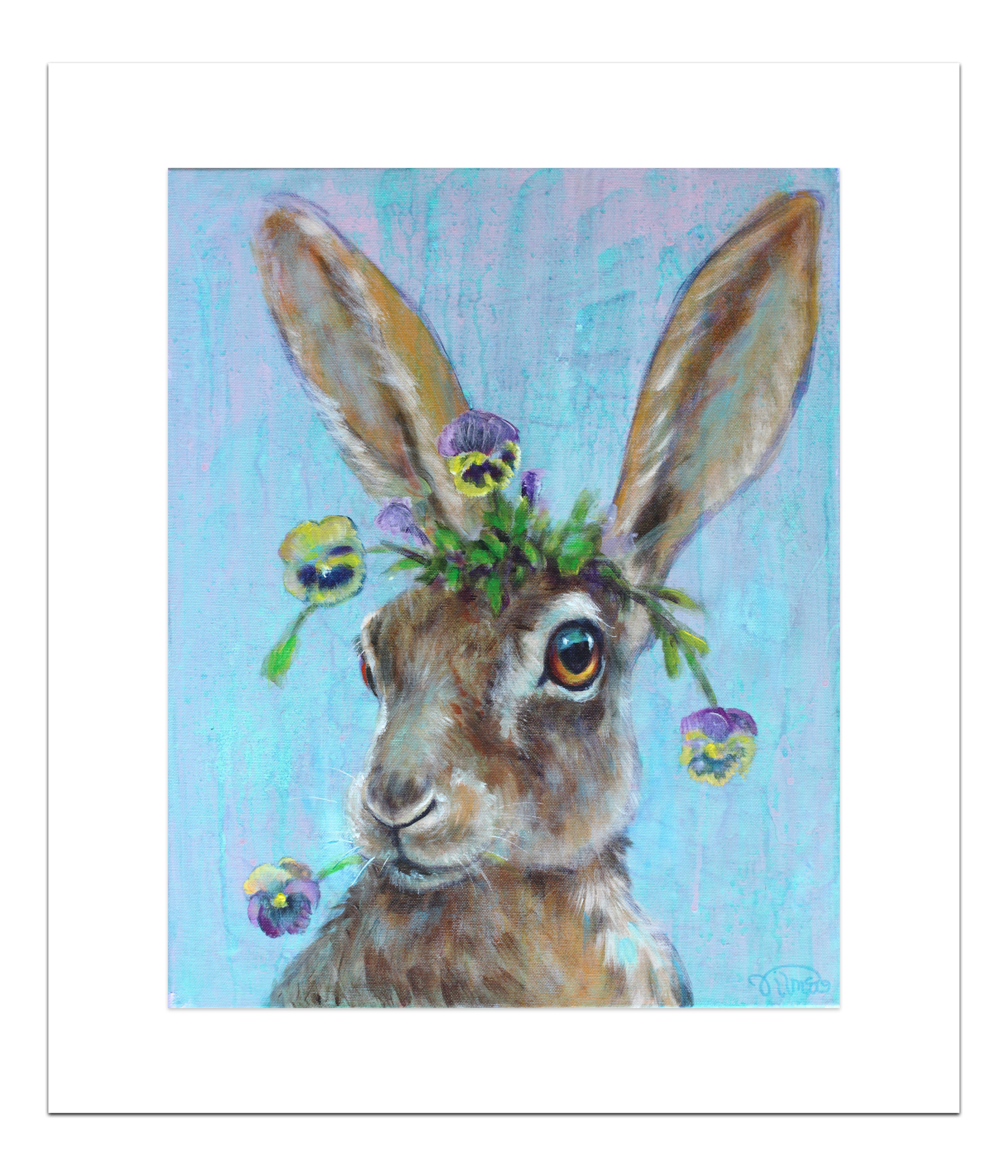 Poster Haas met Viooltjes 40 x 50 cm