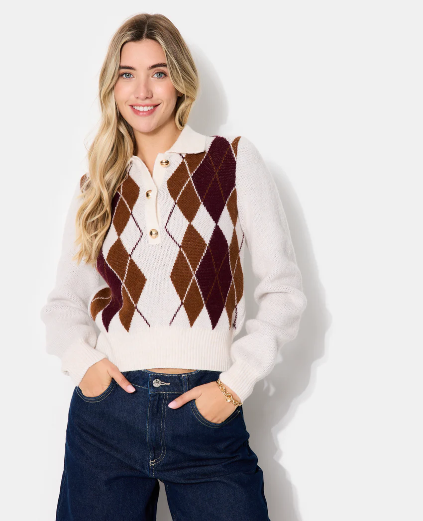 Pimkie Pull col polo motif losanges