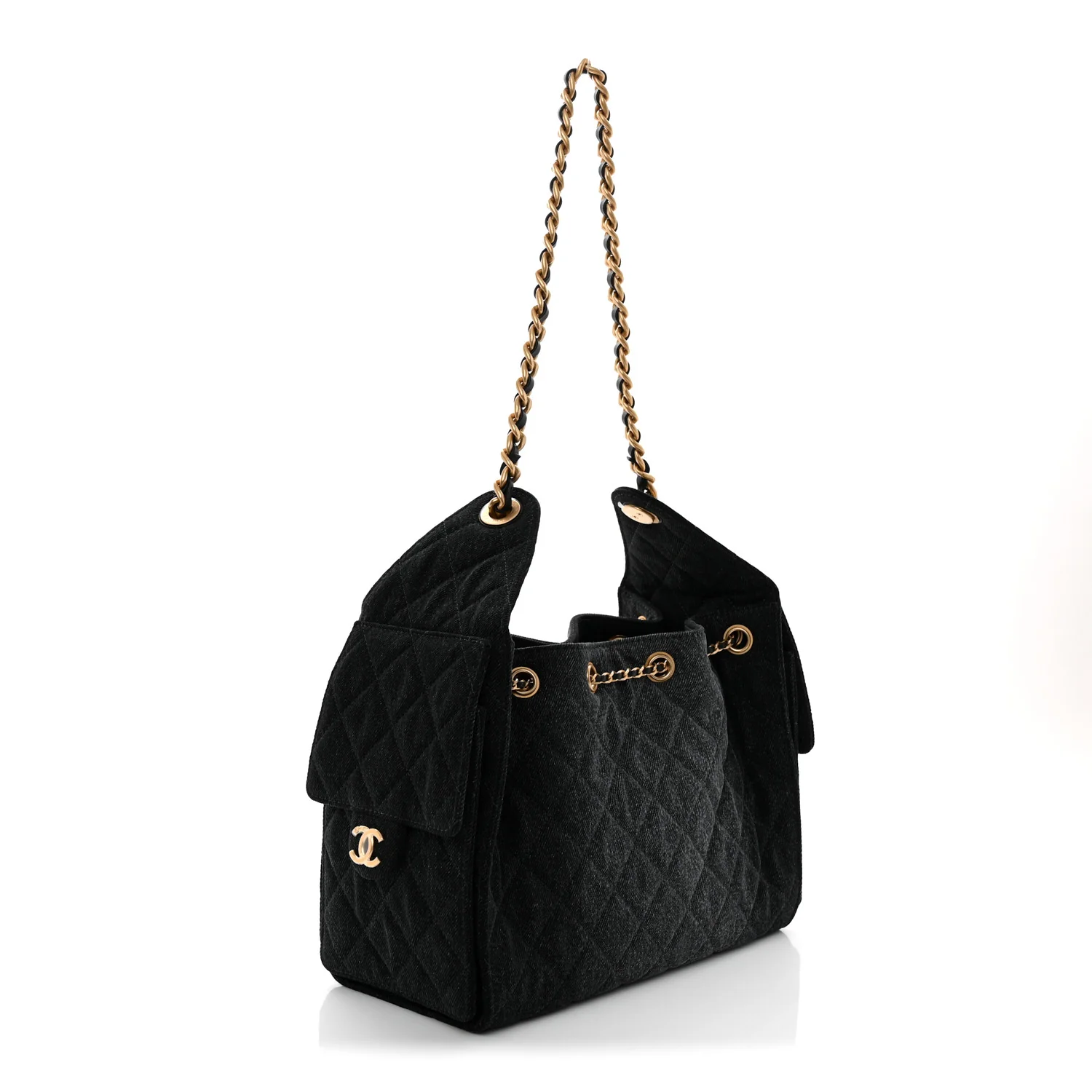 Washed Denim Quilted Small Chanel 25 Handbag Black - Top Club