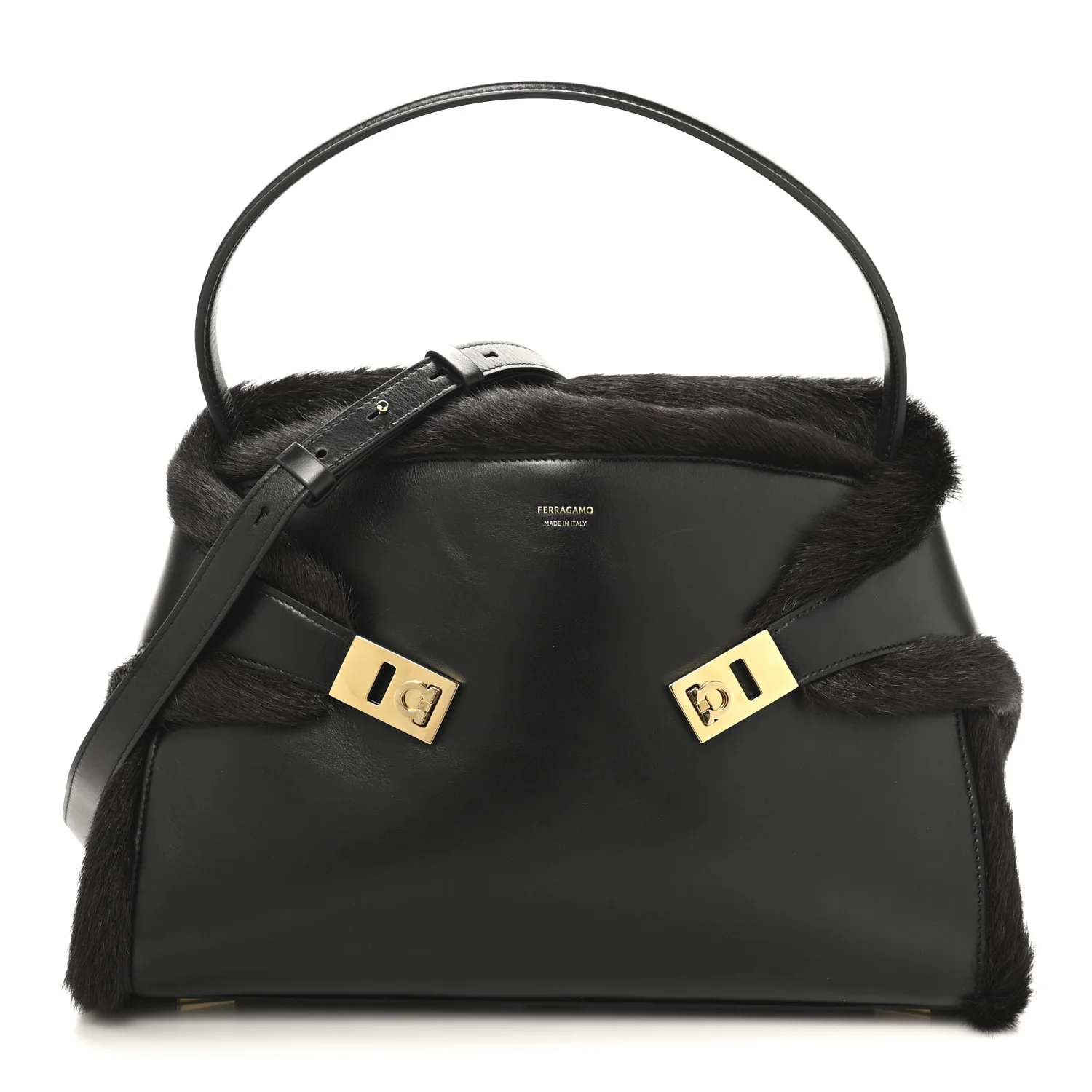 Calfskin Shearling Medium Hug Bag Black - Top Club