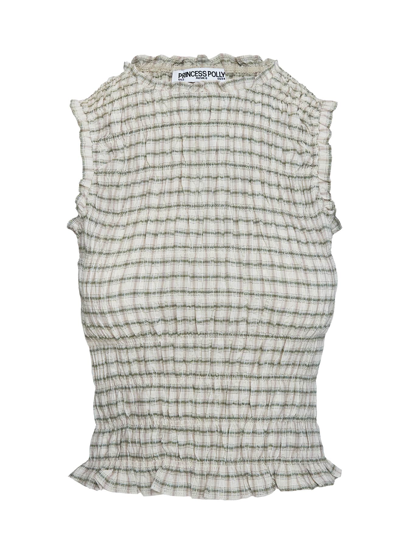 Mousie Ruched Top Cream Plaid