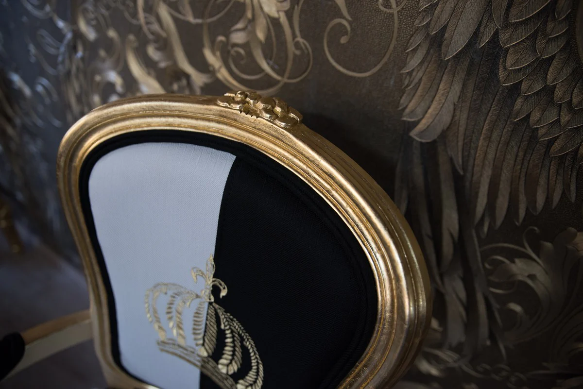 Pompöös by Baroque dining room chair with armrests black / white / gold - Pompöös baroque chair designed by Harald Glööckler